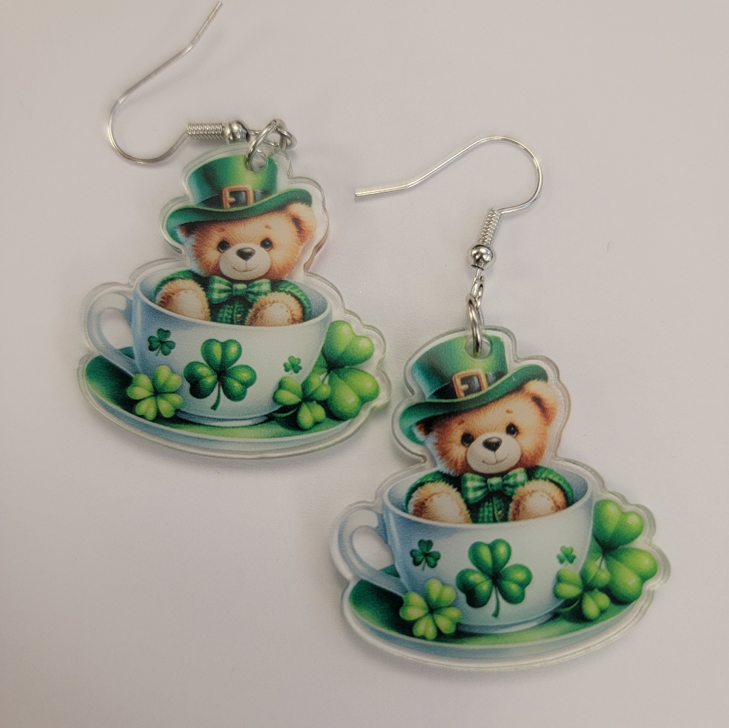 Cute Bear And Shamrock Earrings 12$